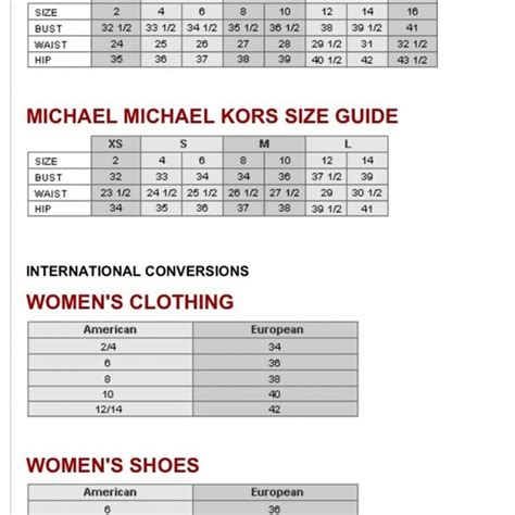 size chart michael kors|michael kors sneakers size chart.